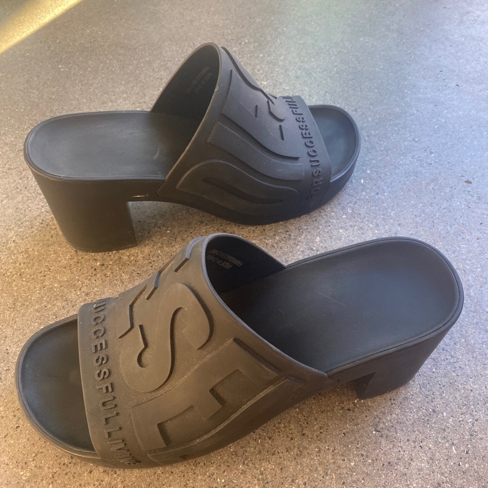 Diesel black platform heel slide